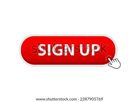 SIGN UP green 3D button with mouse pointer clicking. White background. Login or signing up buttons. Vector illustration for UI, mobile app, web. User interface web buttons. Vector illustration