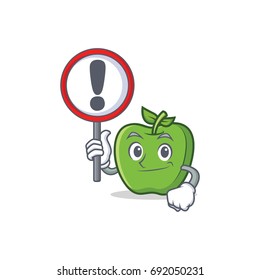 With sign green apple character cartoon