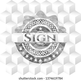Sign grey badge with geometric cube white background