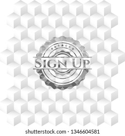 Sign Up grey emblem with geometric cube white background