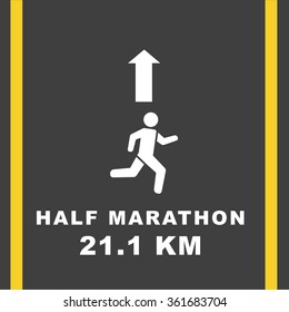 Sign half marathon runner  on the road, Vector  illustration