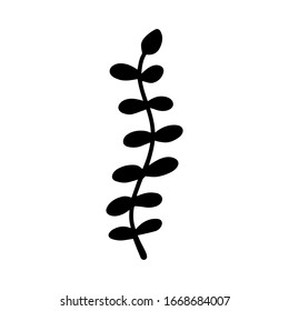 Sign hand drawn herbal Twig leaves. Floral sprig. Spring flower, buttons, blade, bush isolated on white background. Doodle outline vector illustration for logo and greeting card,print t shirt, tattoo.