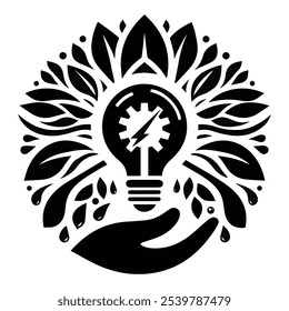 Sign of hand holding a light bulb pictogram, sustainability, energy crisis, eco-friendly, energy efficiency