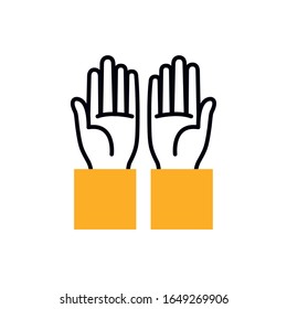 Sign with hands half line half color style icon design of People arm finger person learn communication healthcare theme Vector illustration