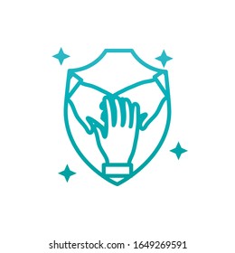 Sign with hands inside shield gradient style icon design of People arm finger person learn communication healthcare theme Vector illustration