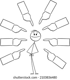 Sign hands pointing at successful Person or Individuality, vector cartoon stick figure or character illustration.