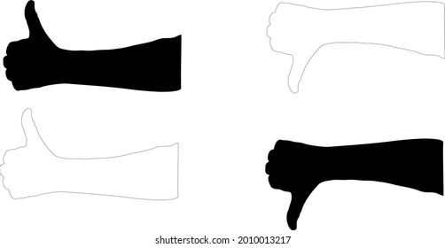Sign with hands, thumbs up and down. Only lines and filled in black