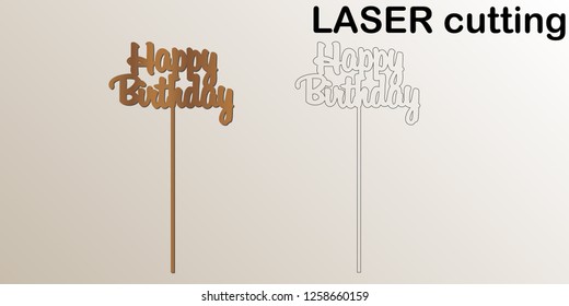 Sign 'Happy birthday' cake topper for laser or milling cut.