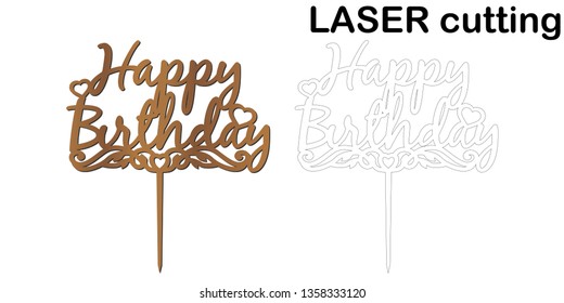 Sign 'Happy birthday' cake topper for laser or milling cut.