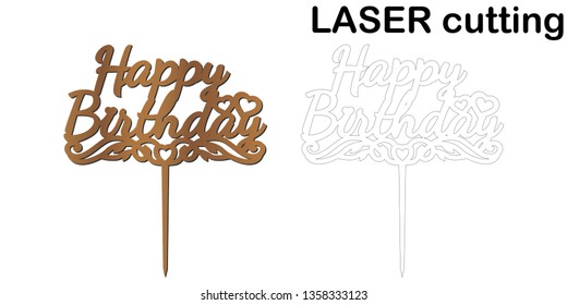 Sign 'Happy birthday' cake topper for laser or milling cut.