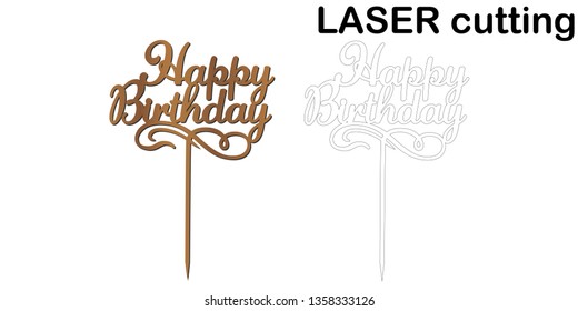 Sign 'Happy birthday' cake topper for laser or milling cut.