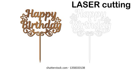 Sign 'Happy birthday' cake topper for laser or milling cut.