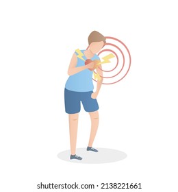 Sign of heart attack disease  problem during exercise,men runner has a pain in chest,he feel  Pressure tightness and Shortness of breath,Health care and pain concept, vector illustration.