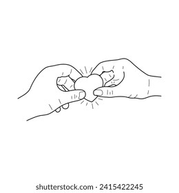 Sign heart in two hands. Concept of love. Continuous line one drawing. Vector illustration.