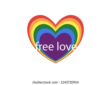 Sign of hearts in colors of LGBT rainbow. Free love, concept