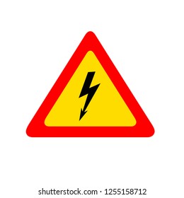 sign high voltage vector icon, risk electric shock icon - danger, hazard flat zig zag triangle symbol red and yellow 
