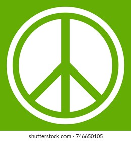 Sign hippie peace icon white isolated on green background. Vector illustration