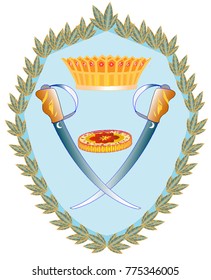 Sign historic royal guards with laurel leaves, crossed swords and medals ceremony
