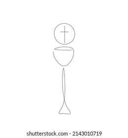 Sign of holy communion bread and wine drawing vector illustration