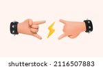 Sign of the horns ui hero character. Rock festival music sign two hands gesture isolated 3d cartoon illustration. Heavy metal isolated arm.