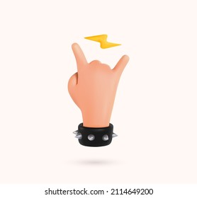 Sign of the horns ui hero character. Rock sign hand gesture isolated 3d cartoon hand. Heavy metal isolated arm