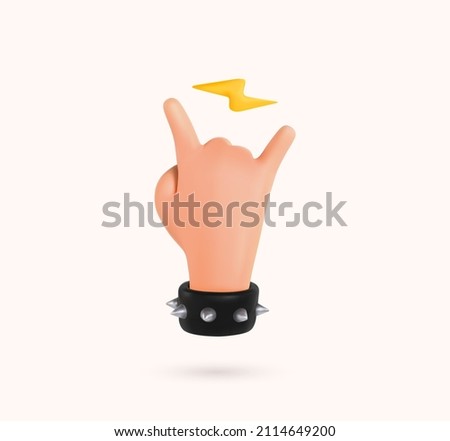 Sign of the horns ui hero character. Rock sign hand gesture isolated 3d cartoon hand. Heavy metal isolated arm