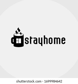 sign hot cup with window vector stay home