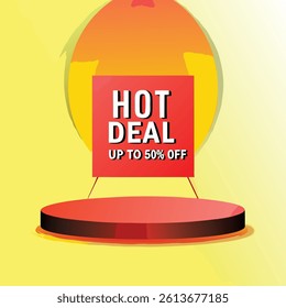 A sign of a hot deal with a burning fire. Creative banner with fire around the letters. Vector illustration.
