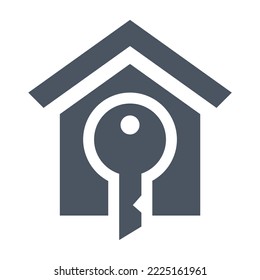 Sign of the house with a key. Flat icon of renting or buying a house.