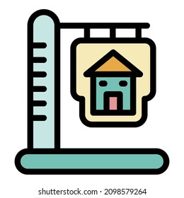 Sign of a house on a pillar icon. Outline sign of a house on a pillar vector icon color flat isolated