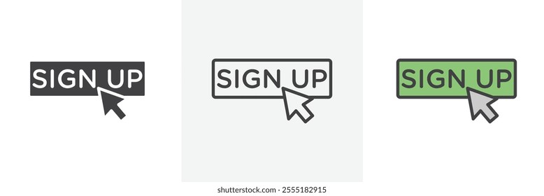 Sign up icon collection in black and colored style.