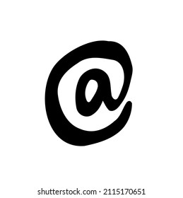 at sign icon. Email adress sign icon in solid black flat shape glyph icon, isolated on white background