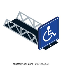 Sign icon isometric vector. Road bridge and information roadsign. Traffic sign, handicapped symbol, traffic regulations