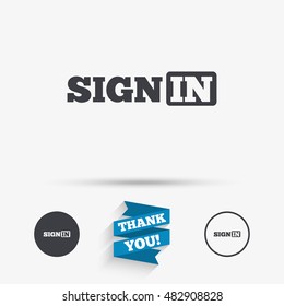 Sign in icon. Join symbol. Flat icons. Buttons with icons. Thank you ribbon. Vector
