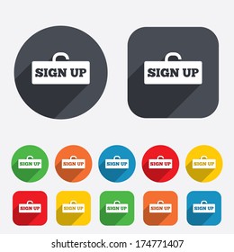 Sign up sign icon. Registration symbol. Lock icon. Circles and rounded squares 12 buttons. Vector