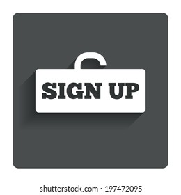 Sign up sign icon. Registration symbol. Lock icon. Gray flat button with shadow. Modern UI website navigation. Vector