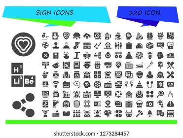  sign icon set. 120 filled sign icons. Simple modern icons about  - Candy, Share, Periodic table, Signature, Speaker, Shield, Cloud computing, Cloud, Search, French press, Call center