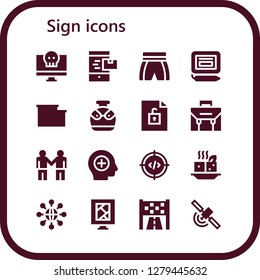  sign icon set. 16 filled sign icons. Simple modern icons about  - Virus, Smartphone, Shorts, Signature, Warehouse, Canteen, File, Briefcase, Deal, Positive, Code, Tofu, Connect
