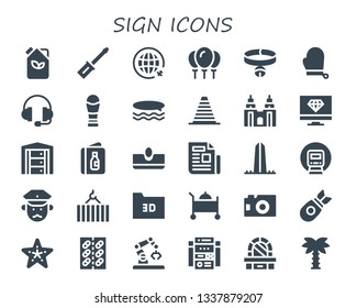 sign icon set. 30 filled sign icons.  Simple modern icons about  - Fuel, Screwdriver, Travel, Balloons, Collar, Gloves, Support, Trophy, Surf, Cone, Petronas, Computer, Server