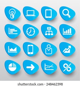 Sign icon set in blue. Simple oval multicolor shape  internet button on gray background. Contemporary modern style. Stylish elements for design. Vector illustration.  