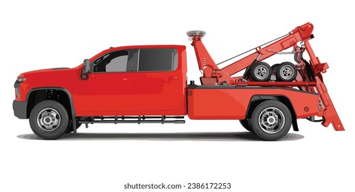 sign icon symbol logo red tow car crane pick up art side view road 3d auto design vector template white GMC isolated element safety warning crane loader mover