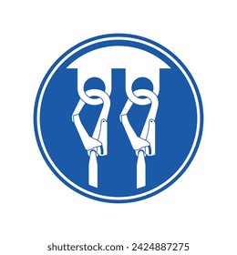 Sign, icon, and symbol of safety harness double hook hooked on the anchorage. Working at height protective equipment and gear.