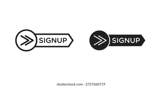 Sign up icons collection. Thin linear and black flat icons