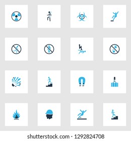 Sign icons colored set with biohazard, overhead crane, radioactive and other stepladder elements. Isolated vector illustration sign icons.