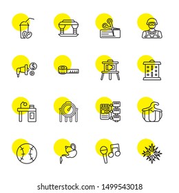 sign icons. Editable 16 sign icons. Included icons such as Snowflake, Karaoke, Teapot, Baseball, Pumpkin, Network, Gauge, Desk, Apartment, Storyboard. sign trendy icons for web.