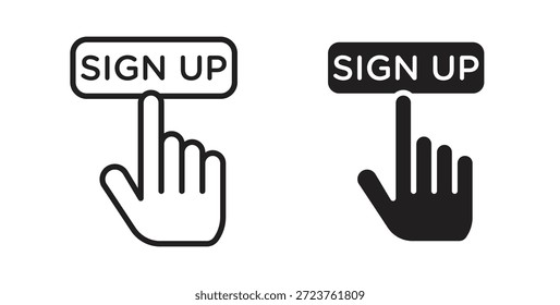 Sign up icons in filled, thin line, outline and strokes