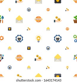 sign icons pattern seamless. Included editable flat Jackpot, Idea, Cryptography, Envelop, Electrical service, Dividends, cogwheel, Neural network icons. sign icons for web and mobile.