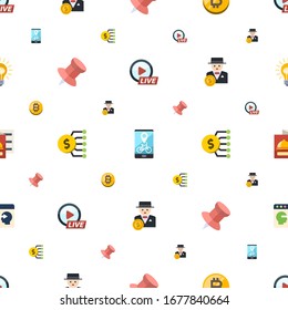 sign icons pattern seamless. Included editable flat Live Event Streaming, Bike rental app, bitcoin, Pin, Marketing budget, rich man, restaurant menu icons. sign icons for web and mobile.