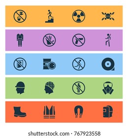 Sign Icons Set With Caution, Drinkable, Mask And Other Safety Harness Elements. Isolated Vector Illustration Sign Icons.