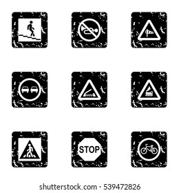 Sign icons set. Grunge illustration of 9 sign vector icons for web